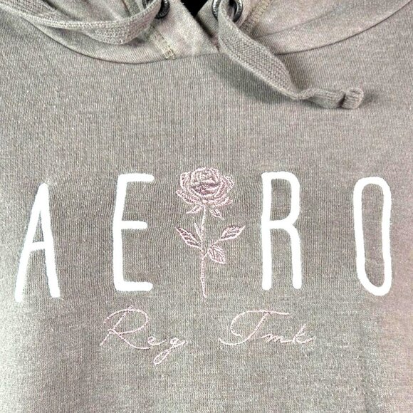 Aeropostale XL Womens Gray Hoodie With Pink Rose Logo Kangaroo Pocket & Drawstri - Picture 4 of 7